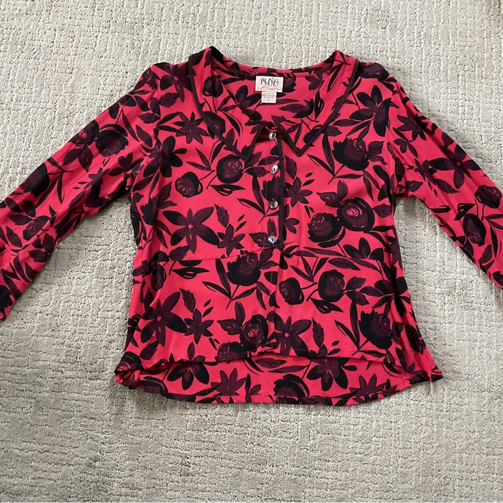 MOE Red and Black Floral Rayon Blouse